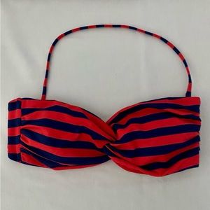 Bandeau swim bikini top red and navy stripe Sz L Preppy Nautical Classic